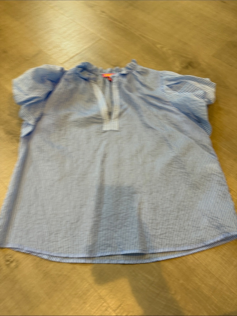 THML Blue and White Pinstripe Ruffle Sleeve Blouse - Picture 3 of 4